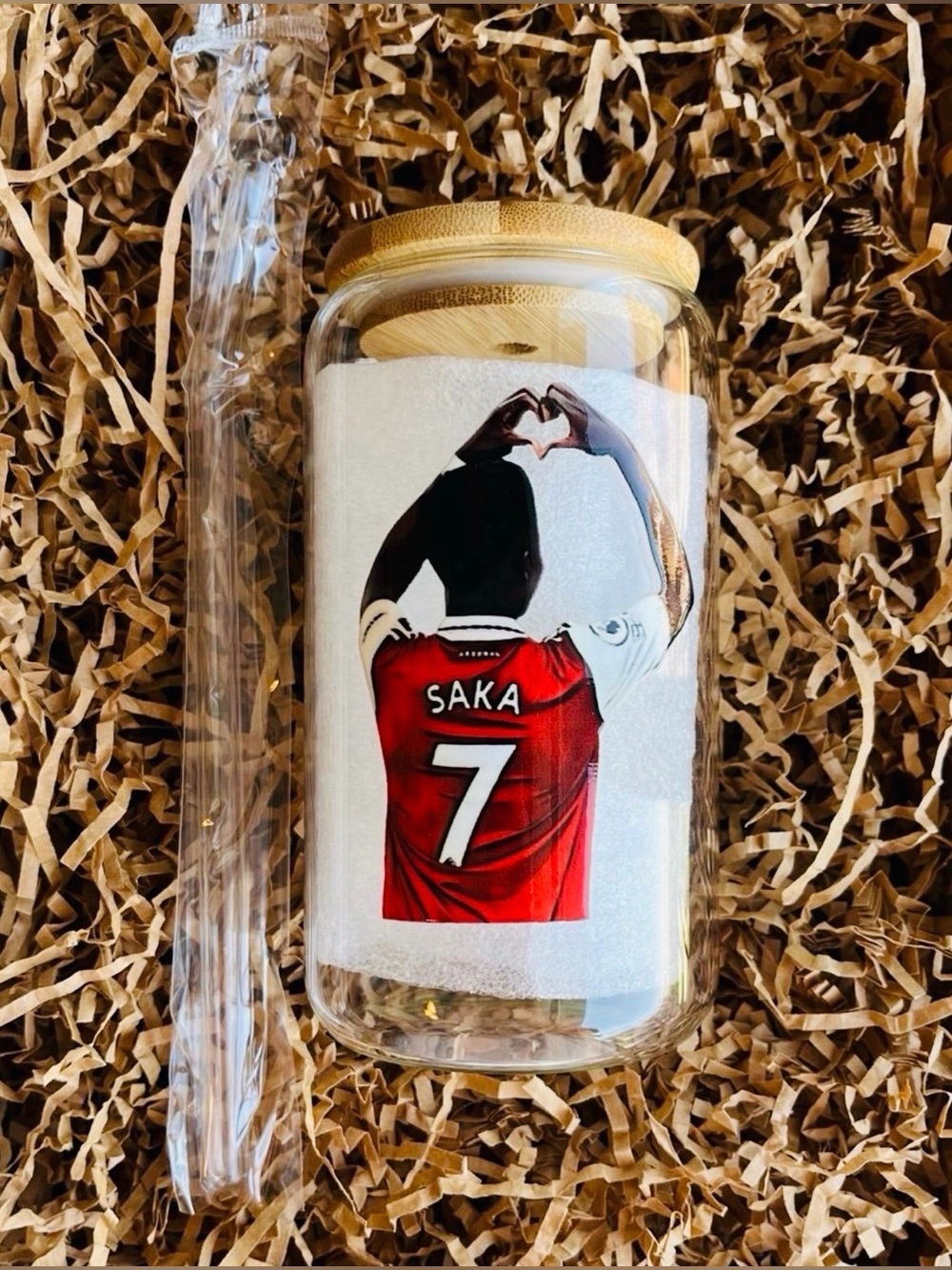 Bukayo Saka Arsenal FC Premier League Soccer Football 16oz Clear Glass Tumbler